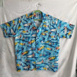 Vintage Mens Genuine Blue Surfer Ocean Current Original Hawaiian Shirt Large
